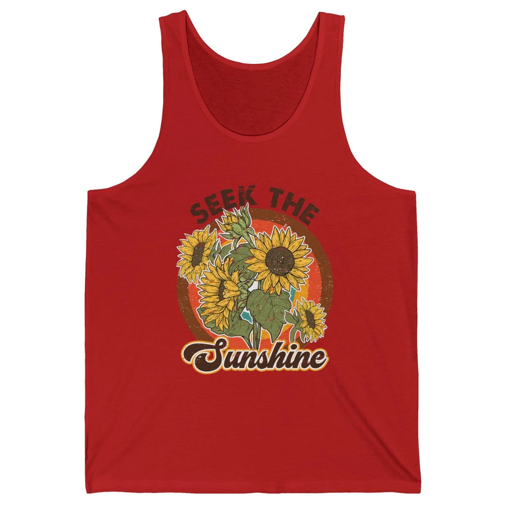 Retro Rainbow Sunflower Seek The Sunshine Peace Hippie Girl Unisex Jersey Tank