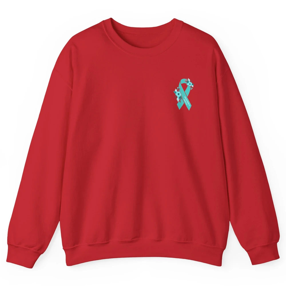 Myasthenia Gravis Awareness Floral Teal Ribbon Pocket Size Unisex Crewneck Sweatshirt