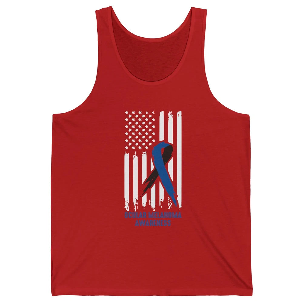 Ocular Melanoma Awareness Ribbon No One Fight Alone US Flag Unisex Jersey Tank