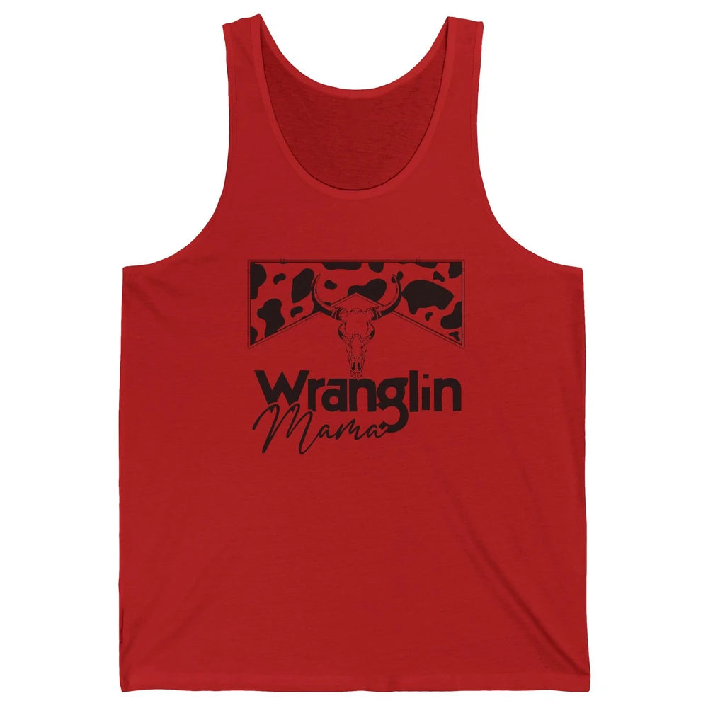 Retro Cowhide Bull Skull Wrangling Mama Western Country Girl Unisex Jersey Tank