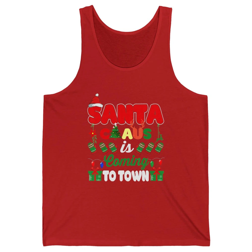 Merry Christmas Santa Claus Coming To Town Retro Xmas Lights Unisex Jersey Tank
