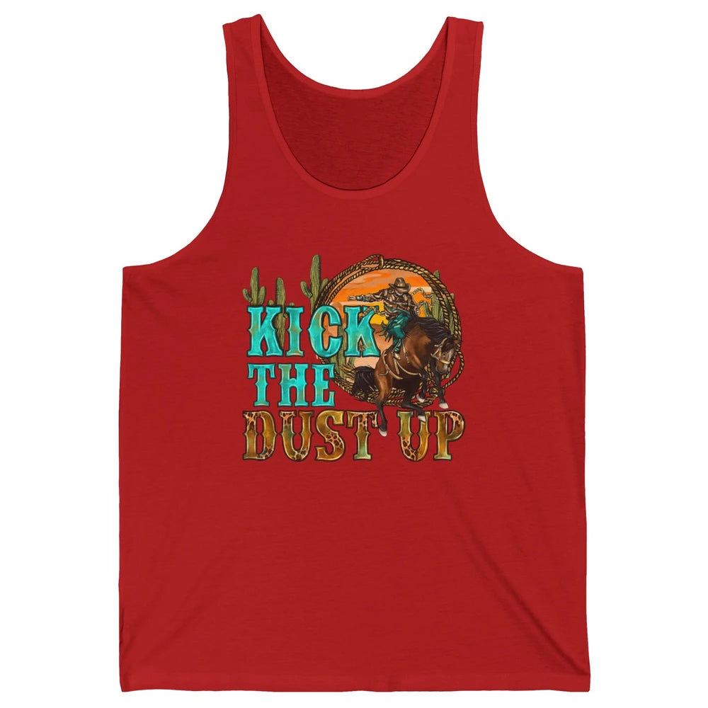 Retro Desert Cowboy Bucking Horse Kick The Dust Up Western Unisex Jersey Tank