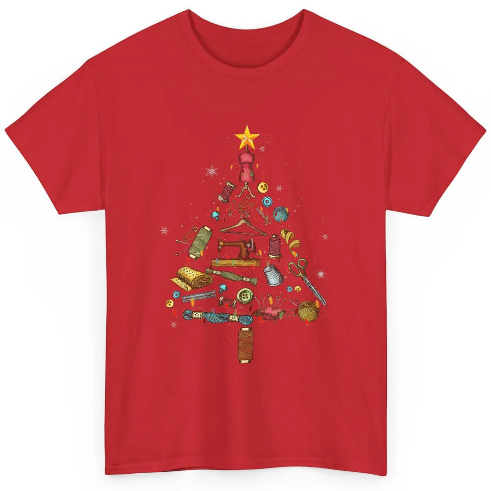 Merry Christmas Sewing Yarn Quilting Xmas Tree Sew Machine Classic Unisex T-Shirt