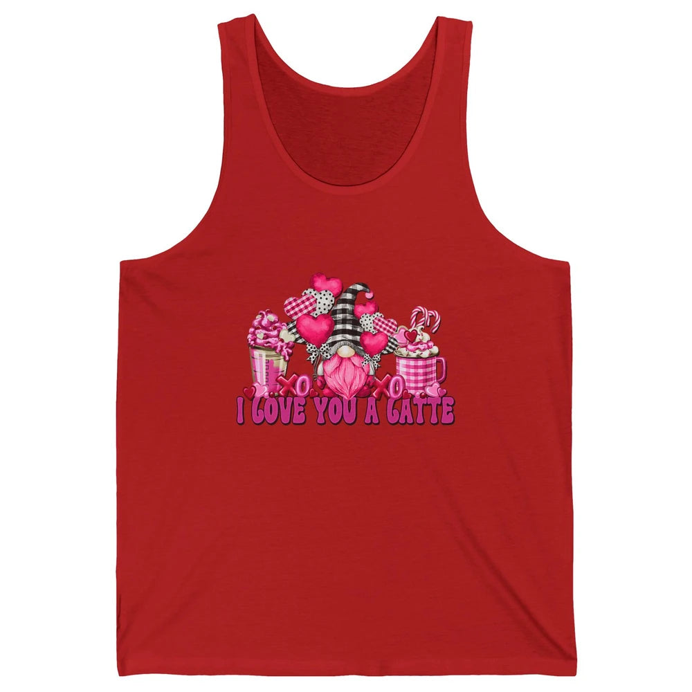 Pink Gnome And Valentines Day Latte Mugs I Love You Coffee Unisex Jersey Tank
