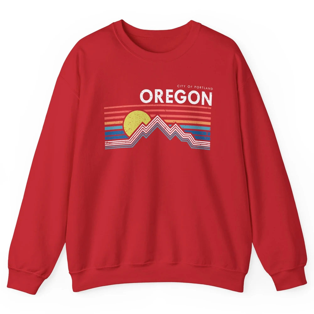 Vintage Retro Sunrise Mountain Oregon City Of Portland Unisex Crewneck Sweatshirt