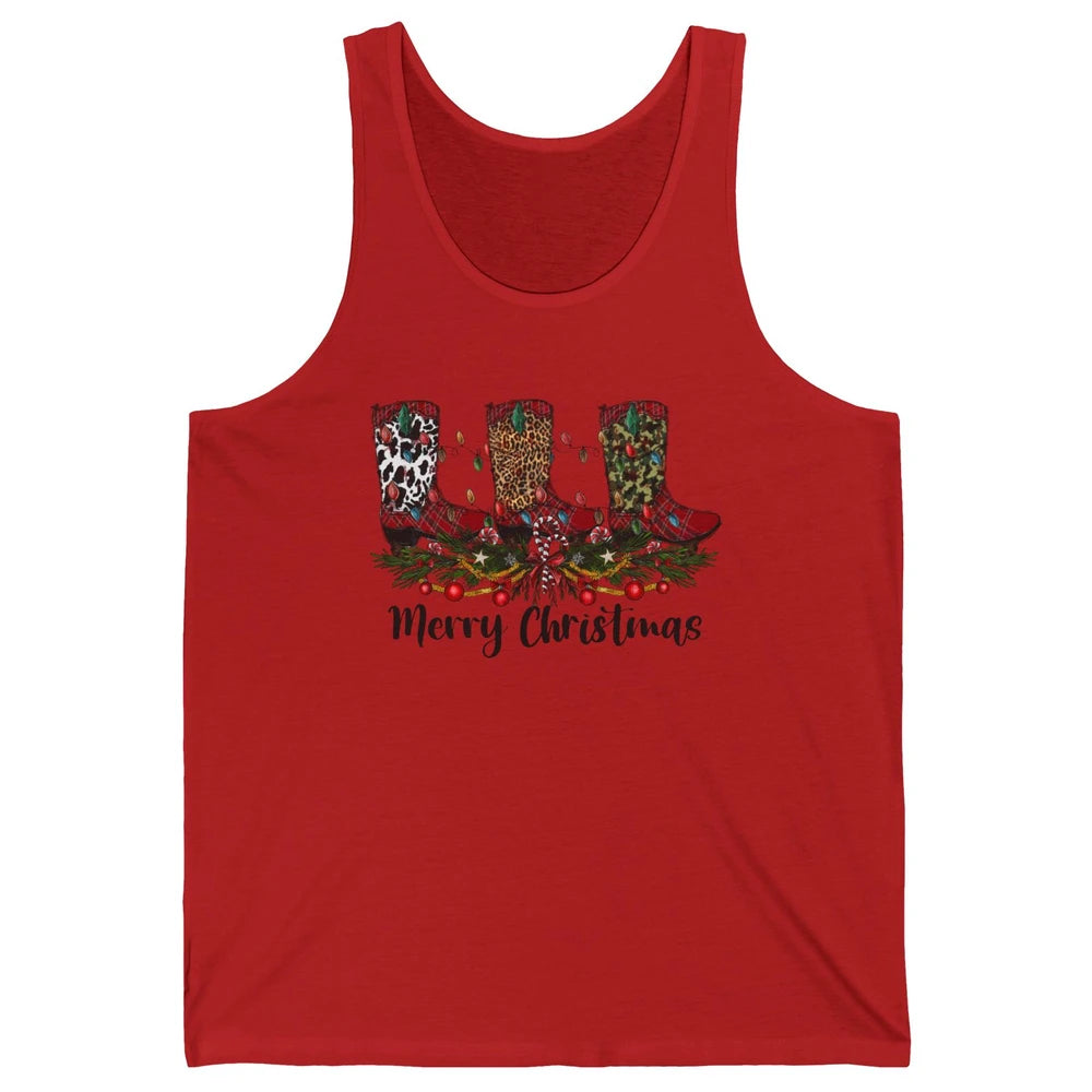 Christmas Cowboy Boots Santa Boots Leopard Western Christmas Unisex Jersey Tank