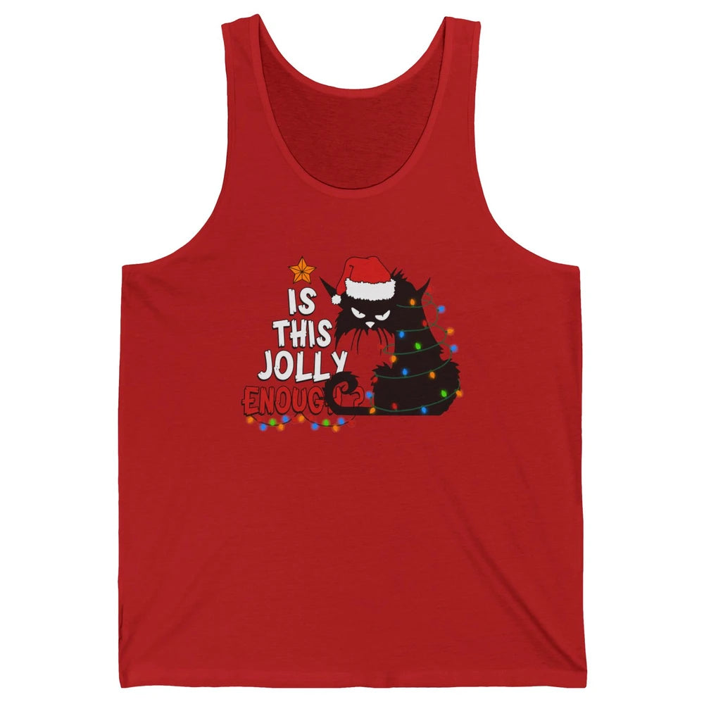 Funny Black Cat Christmas Light Santa This Jolly Enough Gift Unisex Jersey Tank