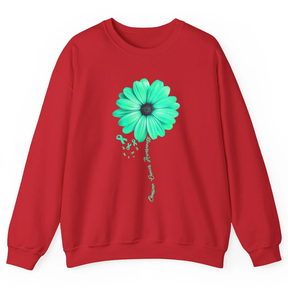 Ovarian Cancer Awareness Daisy Flower Teal Ribbon Cancer Unisex Crewneck Sweatshirt