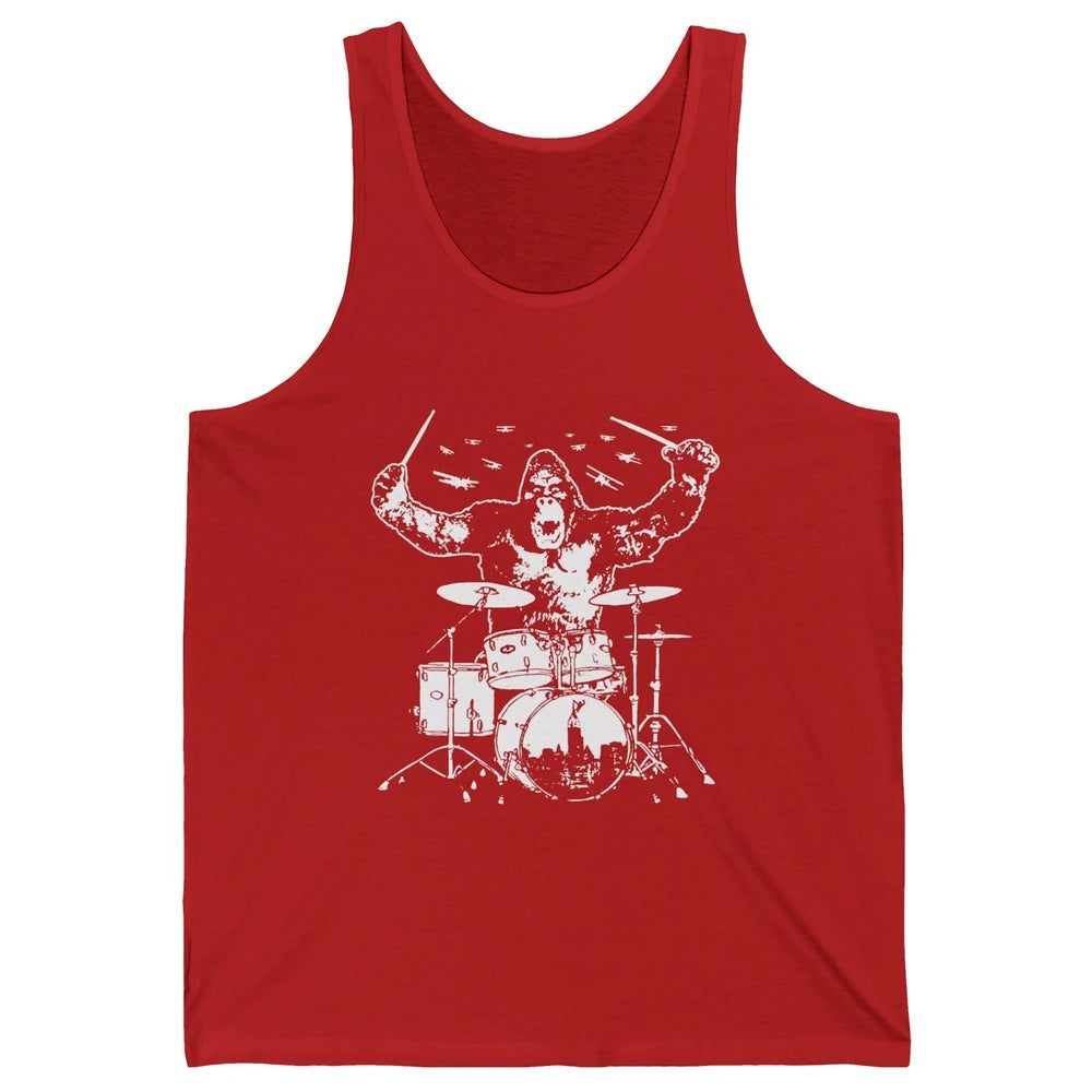 Retro Gorilla Drumming Drummers Gift Percussionists Unisex Jersey Tank