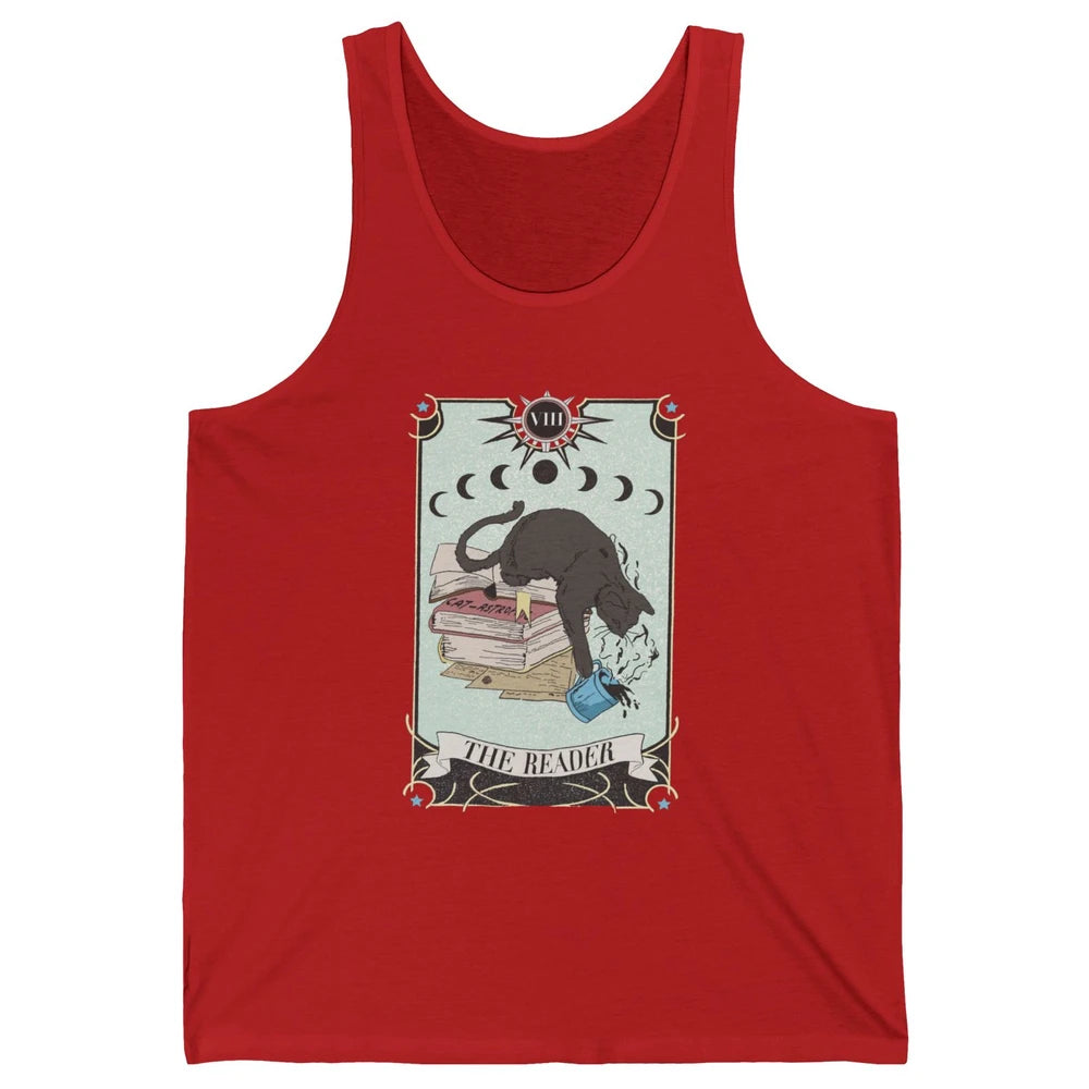 Retro Cat Books The Reader Tarot Card Halloween Reading Gift Unisex Jersey Tank