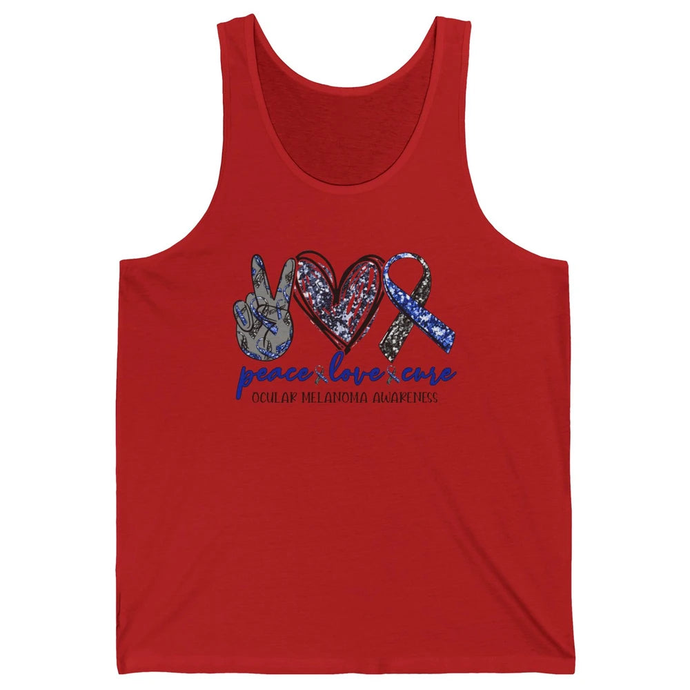 Ocular Melanoma Awareness Peace Love Cure Blue Ribbon Unisex Jersey Tank