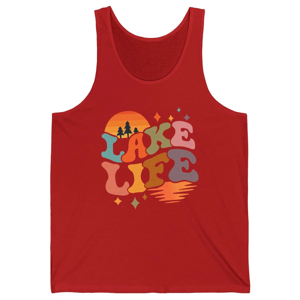 Retro Lake Life Vintage Lake Sunrise Boating Summer Trip Unisex Jersey Tank