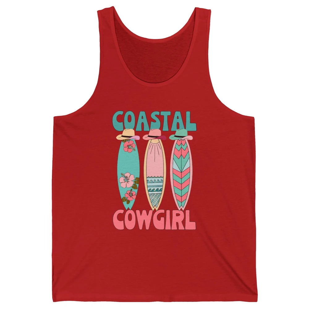 Retro Coastal Cowgirl Surfboards Western Cowgirl Beach Life Unisex Jersey Tank