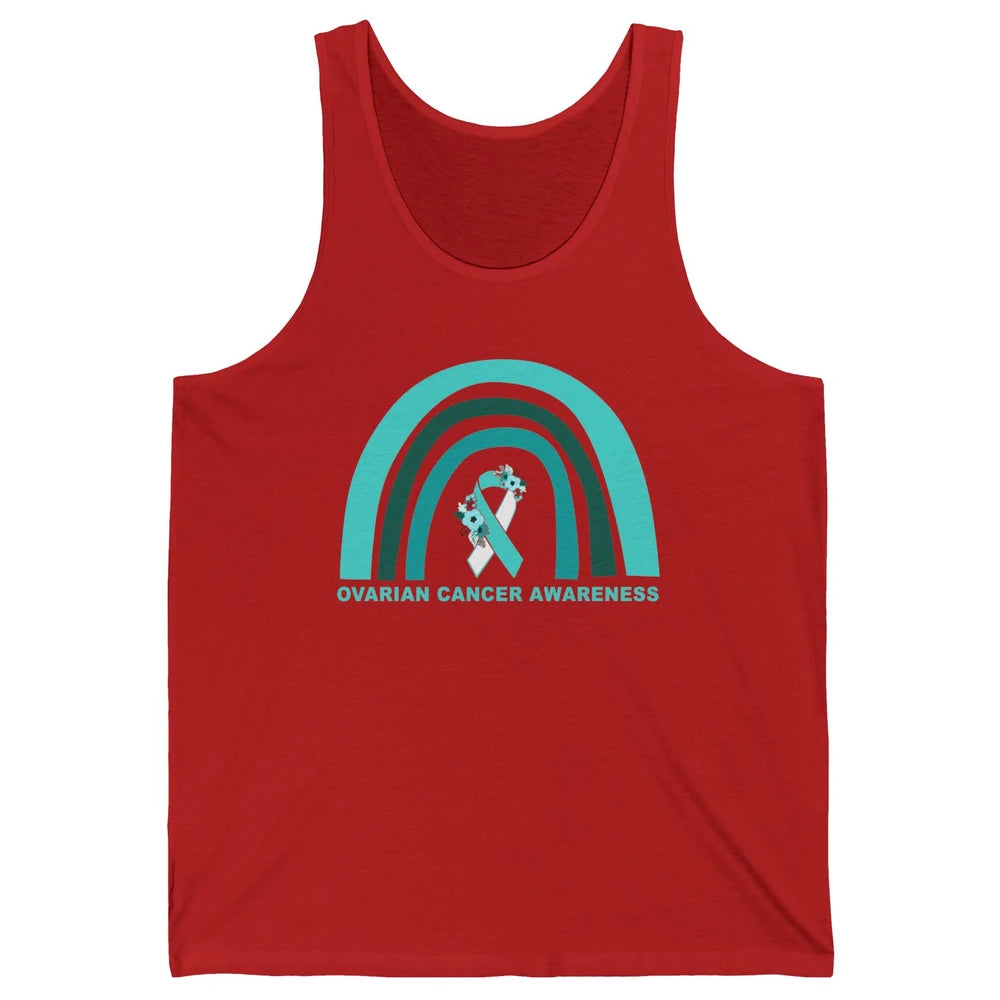 Ovarian Cancer Awareness Support Floral Turquoise Rainbow Unisex Jersey Tank