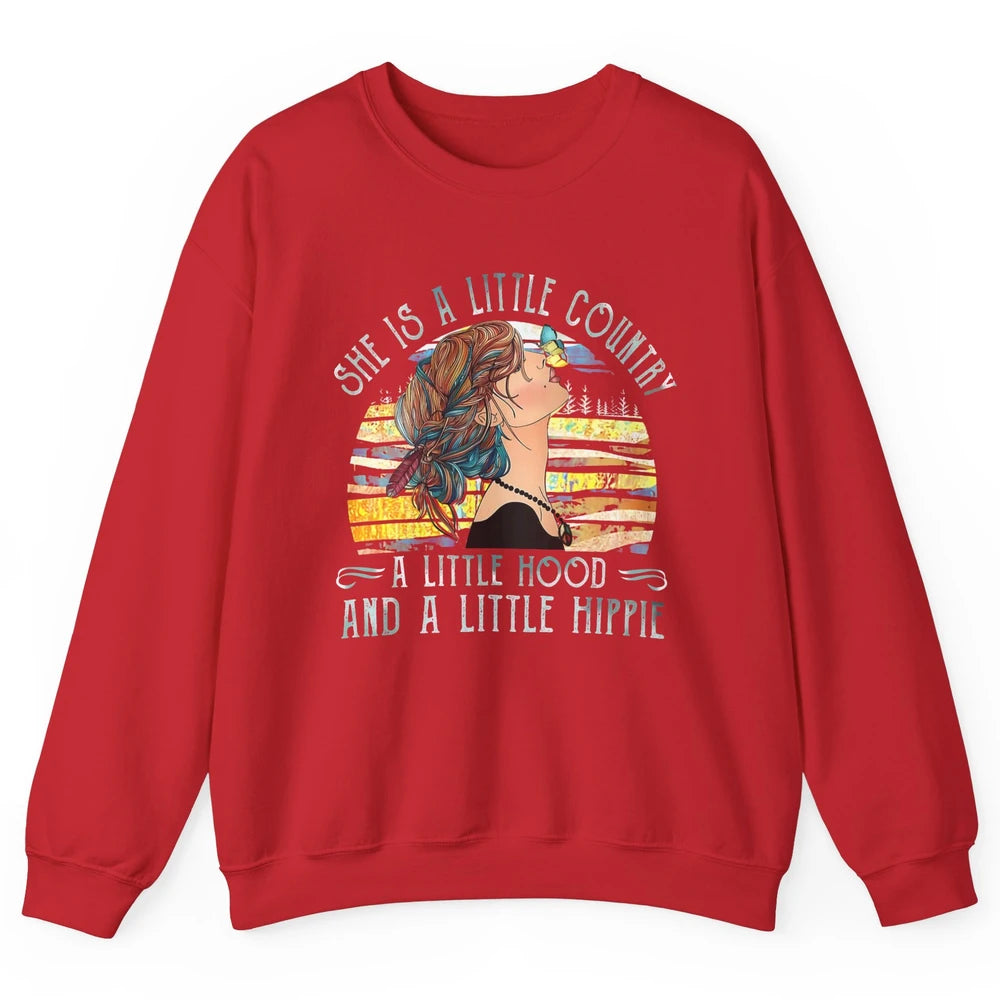 Retro Hippie Girl She's A Little Country A Little Hood Peace Unisex Crewneck Sweatshirt