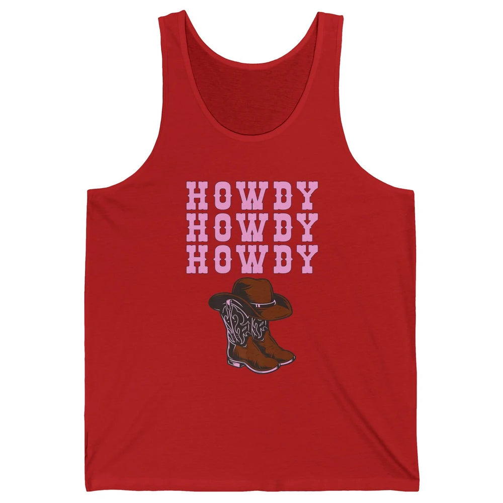 Retro Cowgirl Boots And Hat Howdy Western Country Cowboy Unisex Jersey Tank