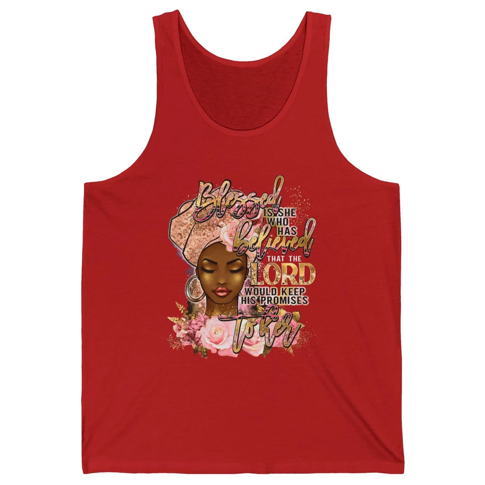 Afro Woman Blessed Is She Who Believed God African Christian Unisex Jersey Tank