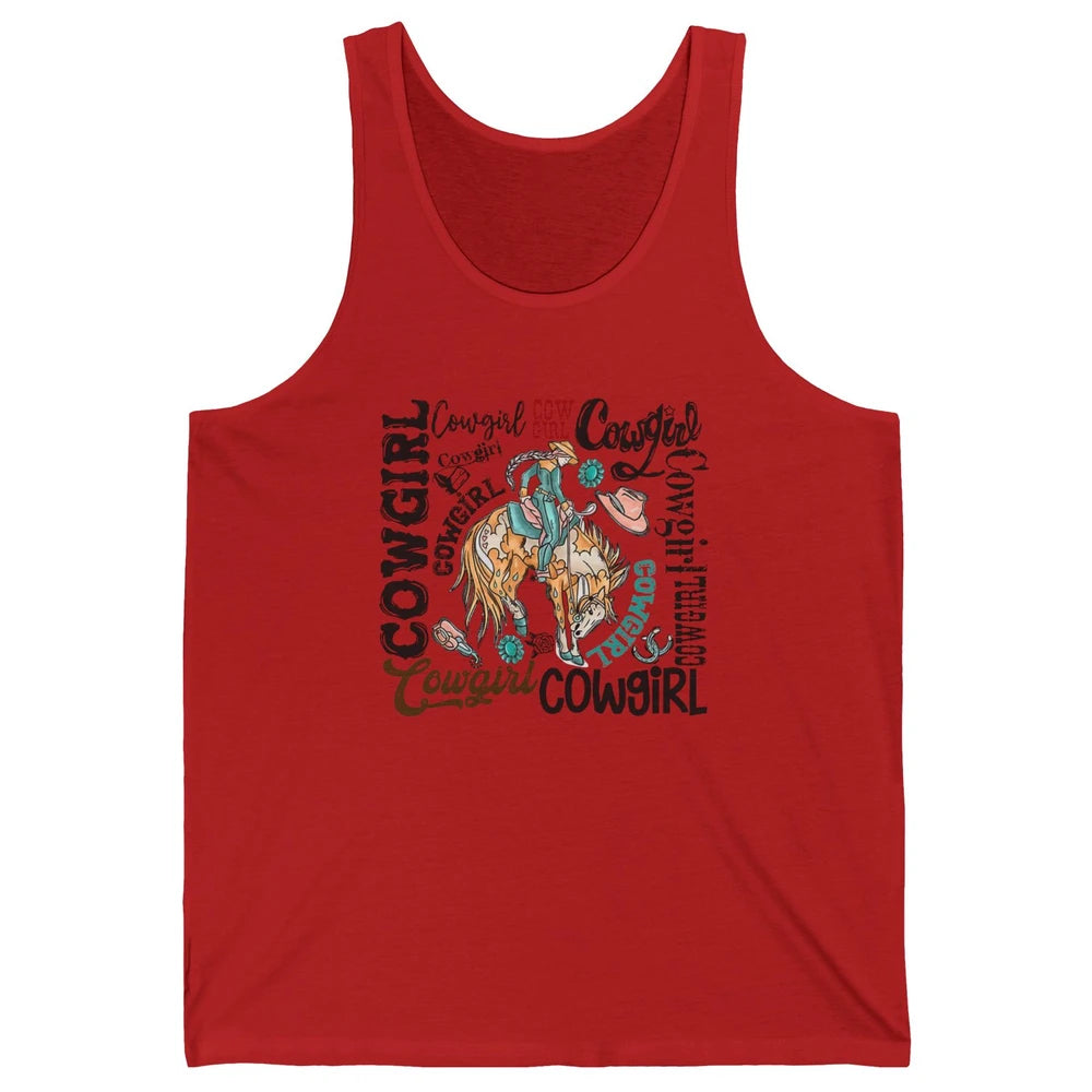 Retro Cowgirl Rodeo Wild Western Country Cowboy Hat Unisex Jersey Tank