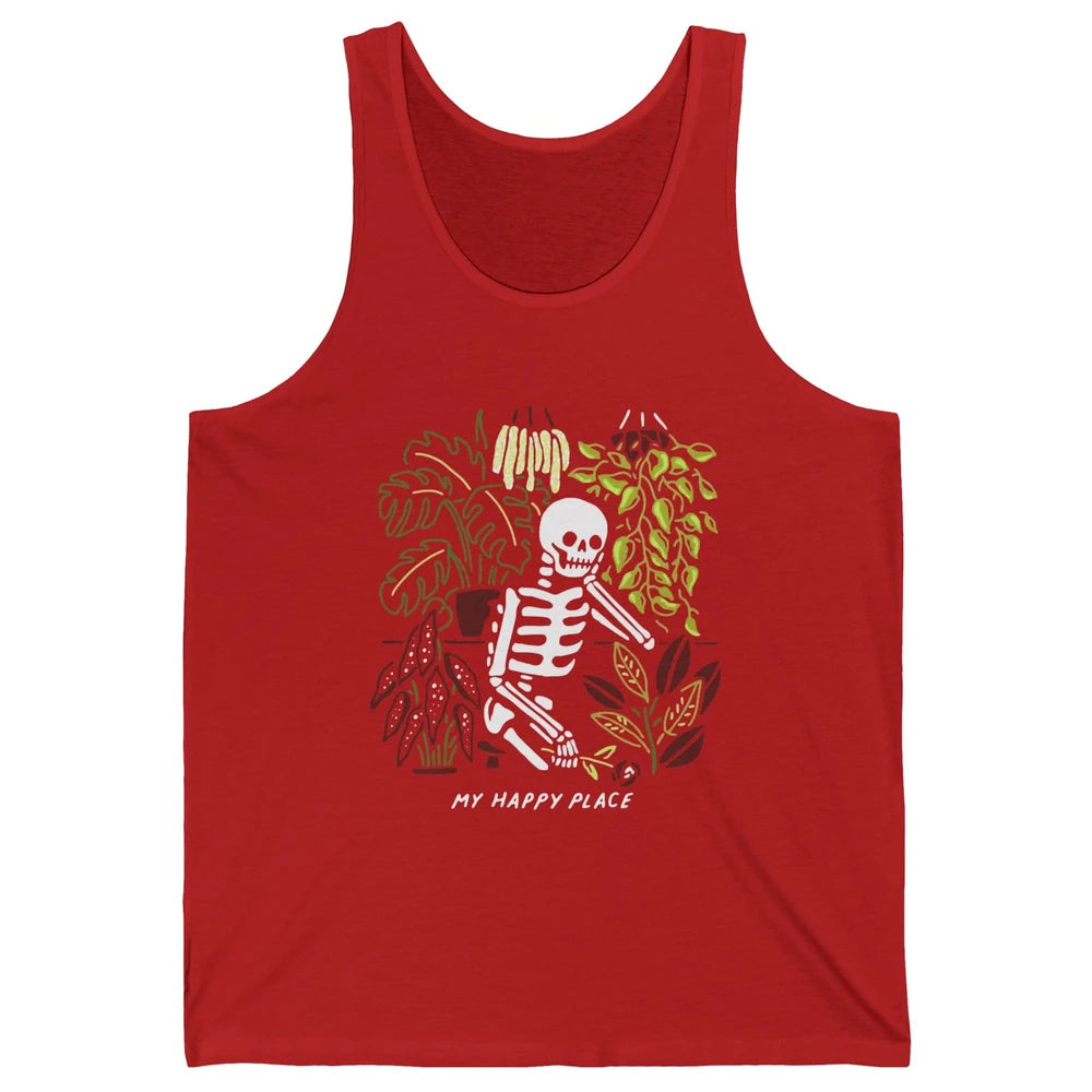 Retro Funny Skeleton Gardening My Happy Place Plant Lovers Unisex Jersey Tank