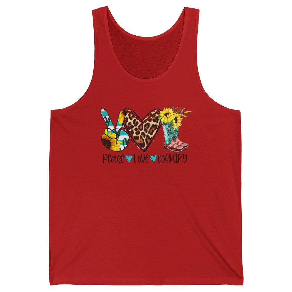 Retro Peace Love Country Cowgirl Midwest Girl Boot Sunflower Unisex Jersey Tank