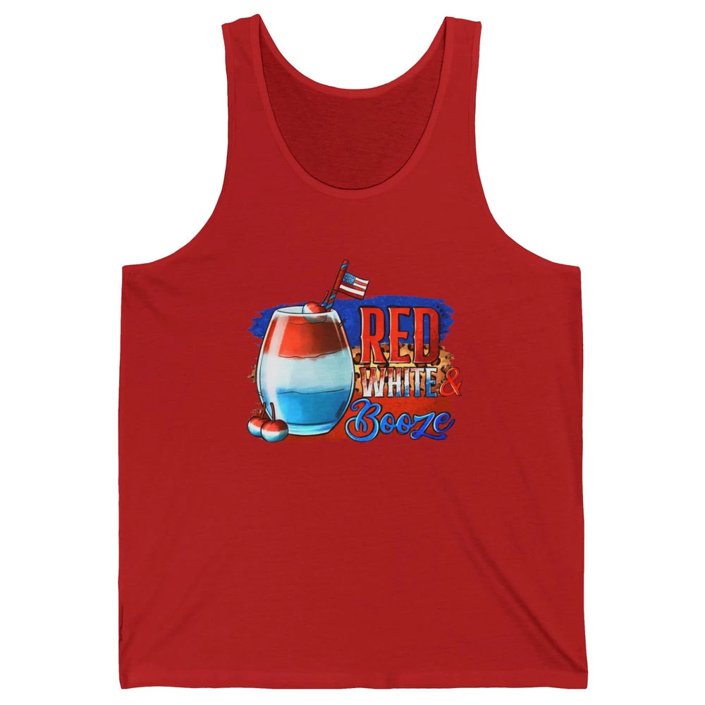 Red White & Booze Leopard US Flag 4th of July American Booze Unisex Jersey Tank