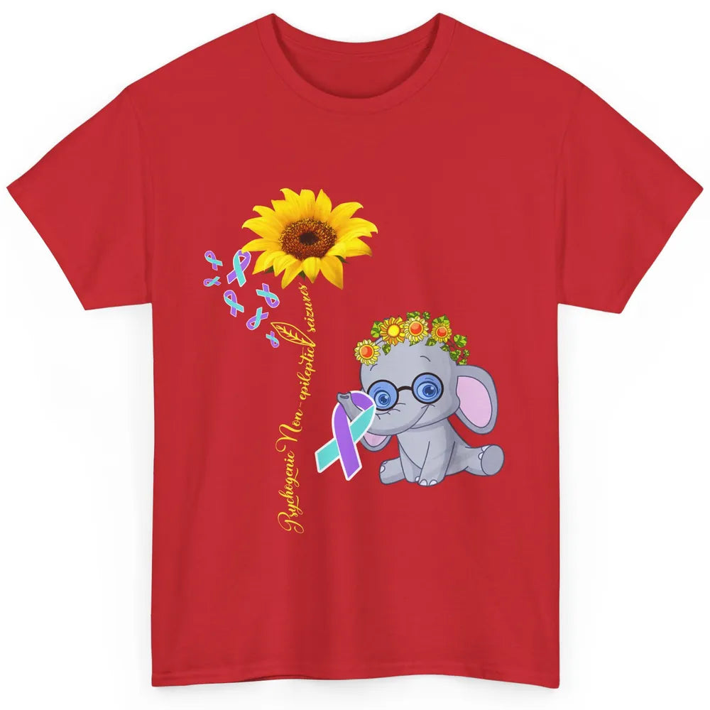 PNES Awareness Purple Teal Ribbon Sunflower Baby Elephant Classic Unisex T-Shirt