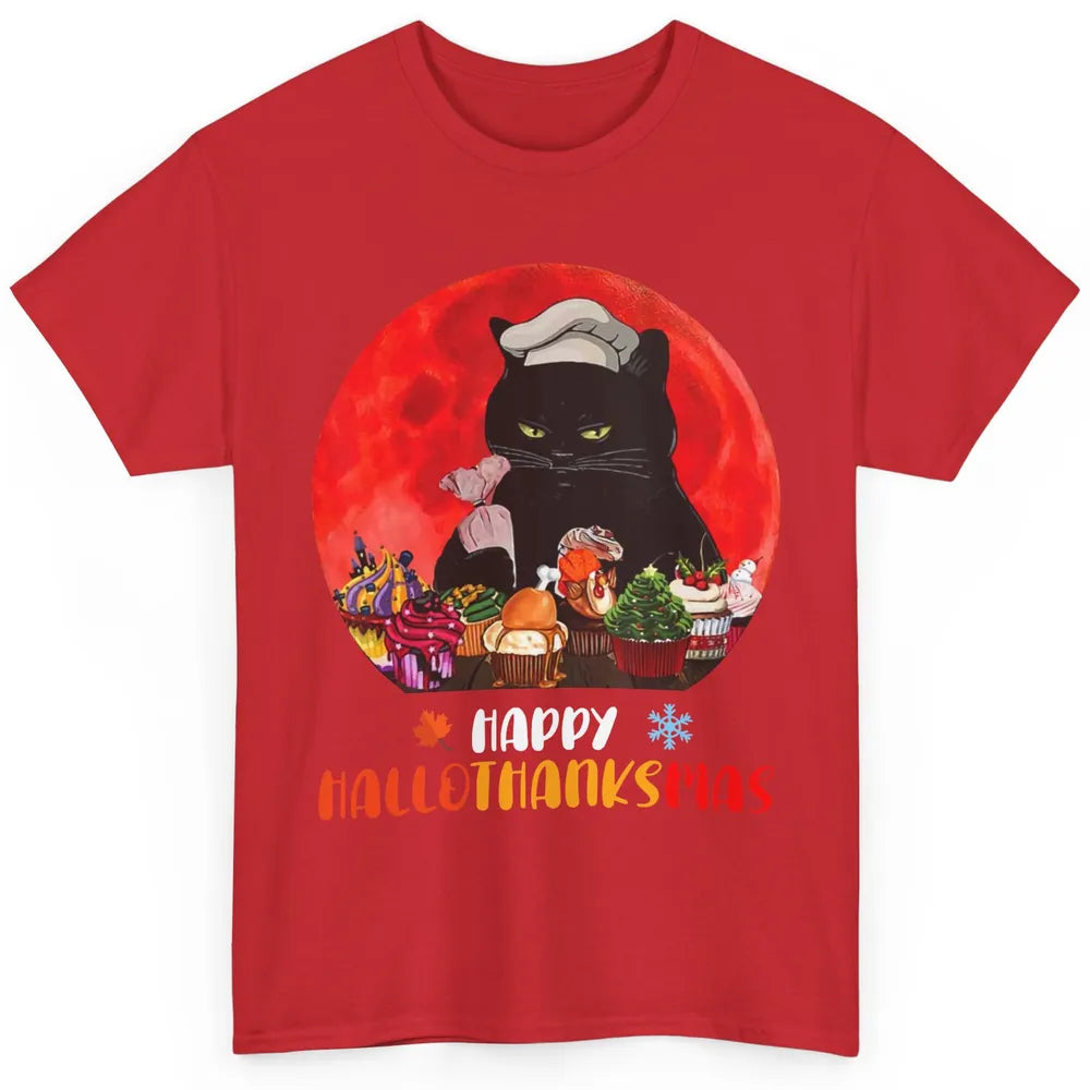 Black Cat Happy Hallothanksmas Baker Cat Halloween Christmas Classic Unisex T-Shirt