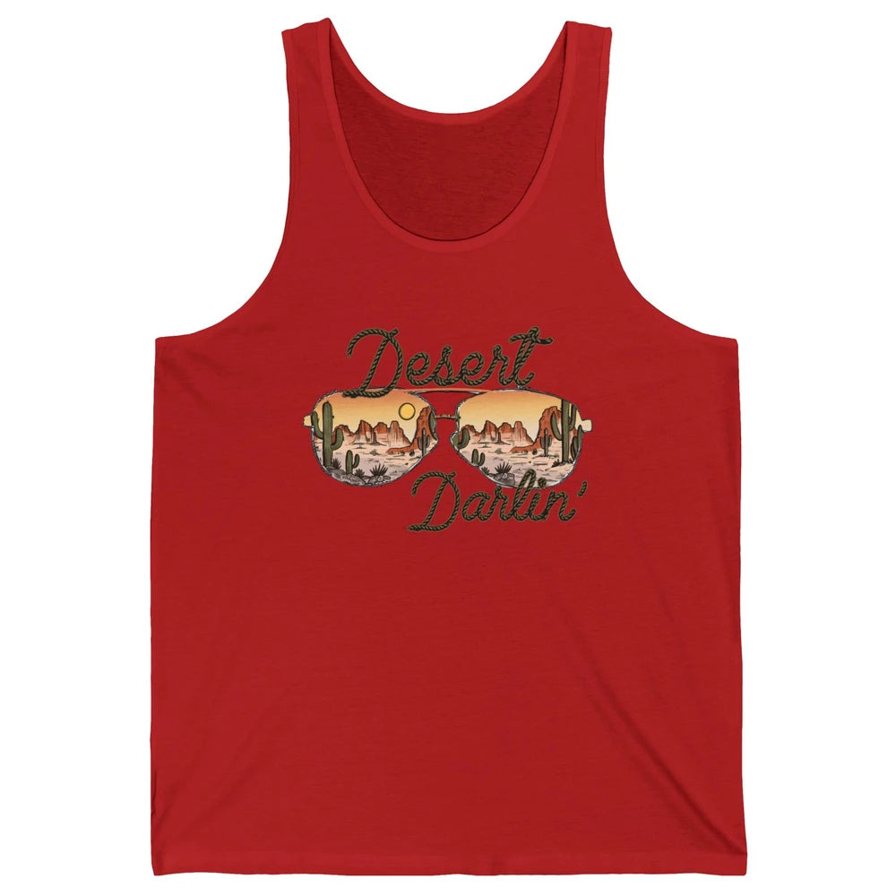 Retro Desert Darling Cactus Glasses Western Country Cowboy Unisex Jersey Tank