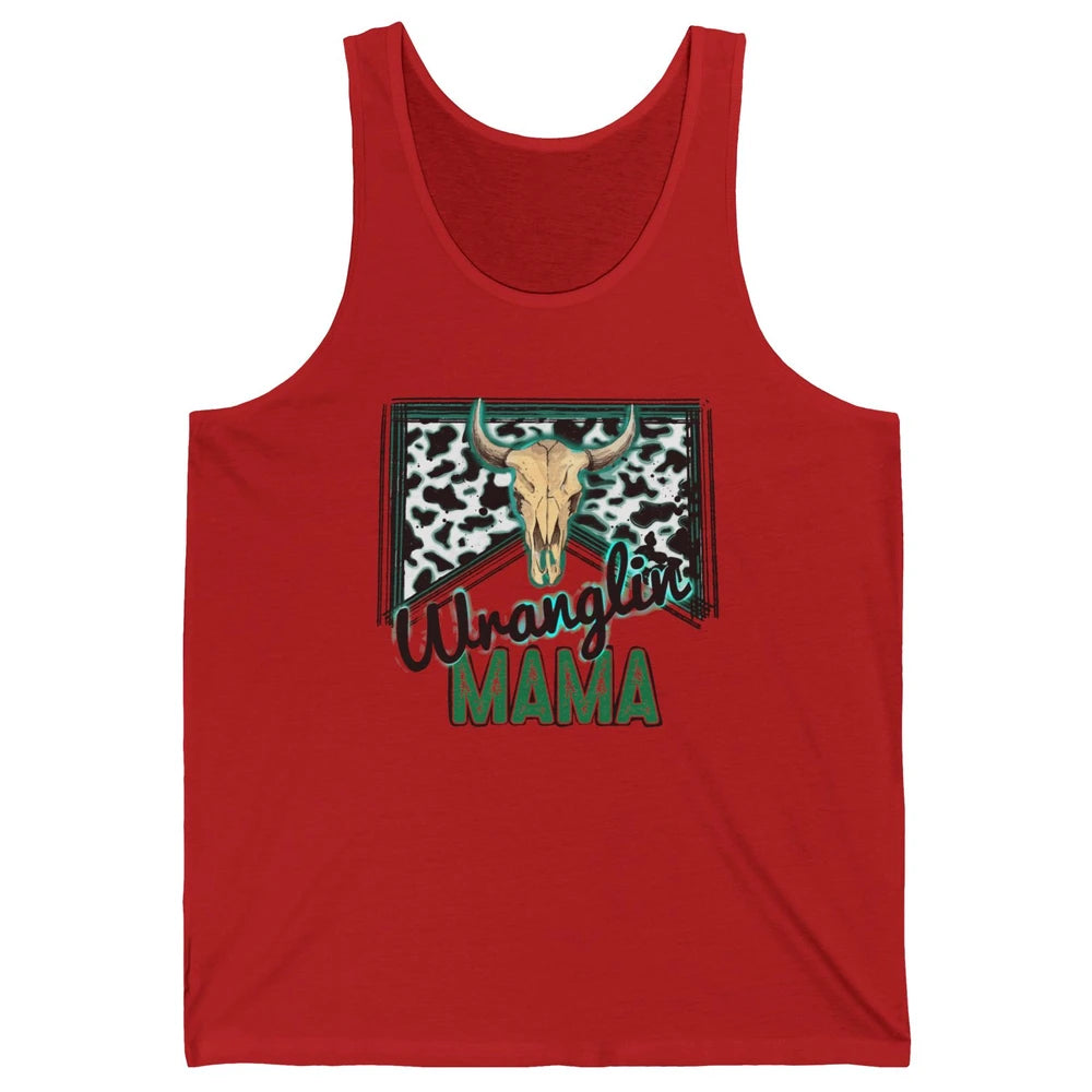 Retro Cowhide Bull Skull Wrangling Mama Western Country Girl Unisex Jersey Tank