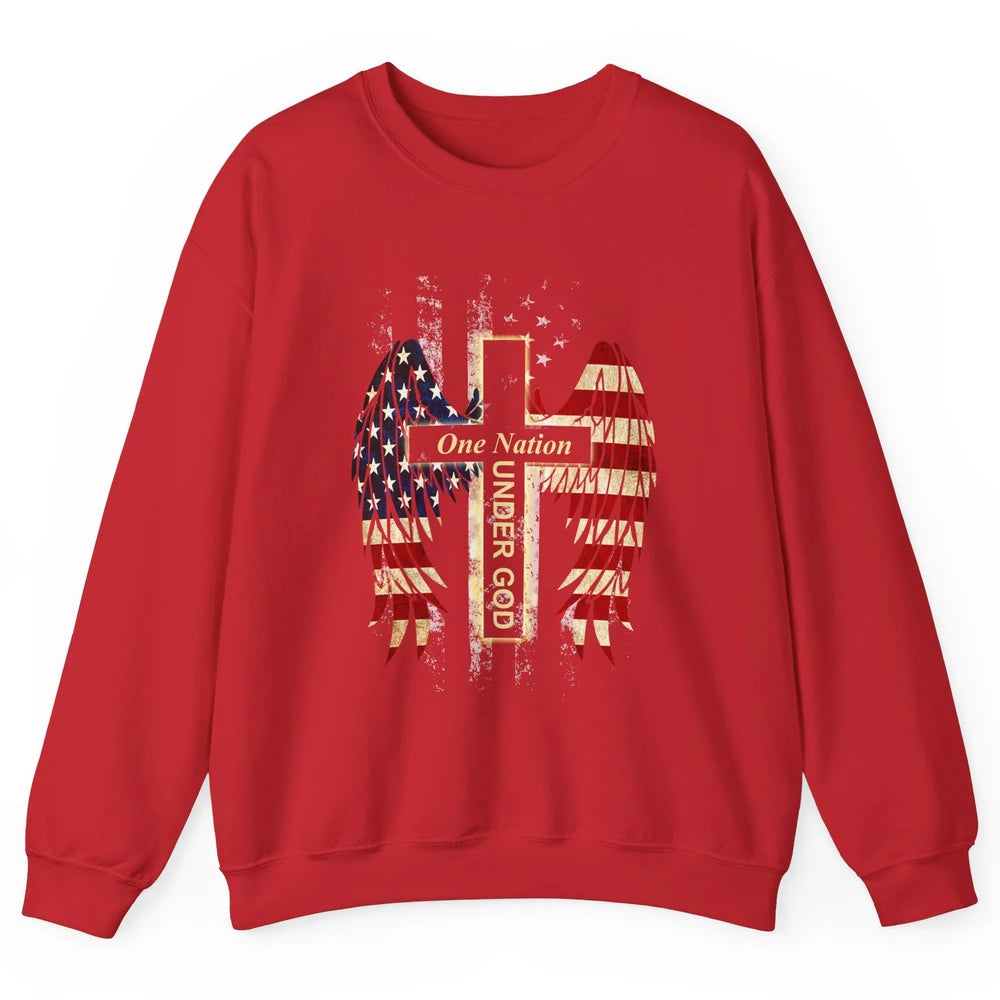 Patriotic One Nation Under God American Flag Faith Cross Unisex Crewneck Sweatshirt
