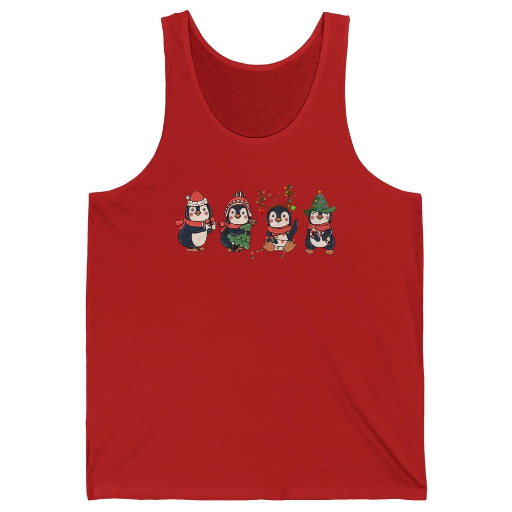 Penguin Merry Christmas Cute Penguin Xmas Lights Winter Unisex Jersey Tank