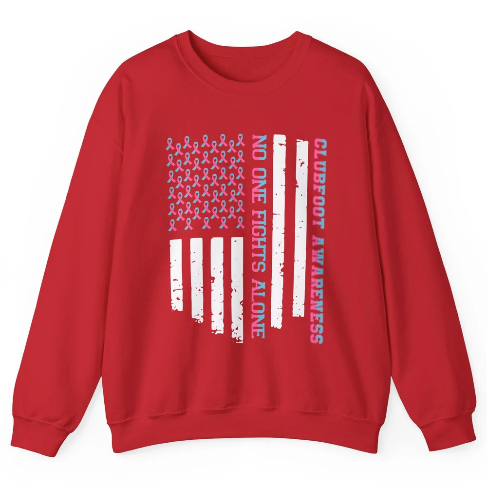 Retro Clubfoot Awareness Ribbon No One Fight Alone US Flag Unisex Crewneck Sweatshirt