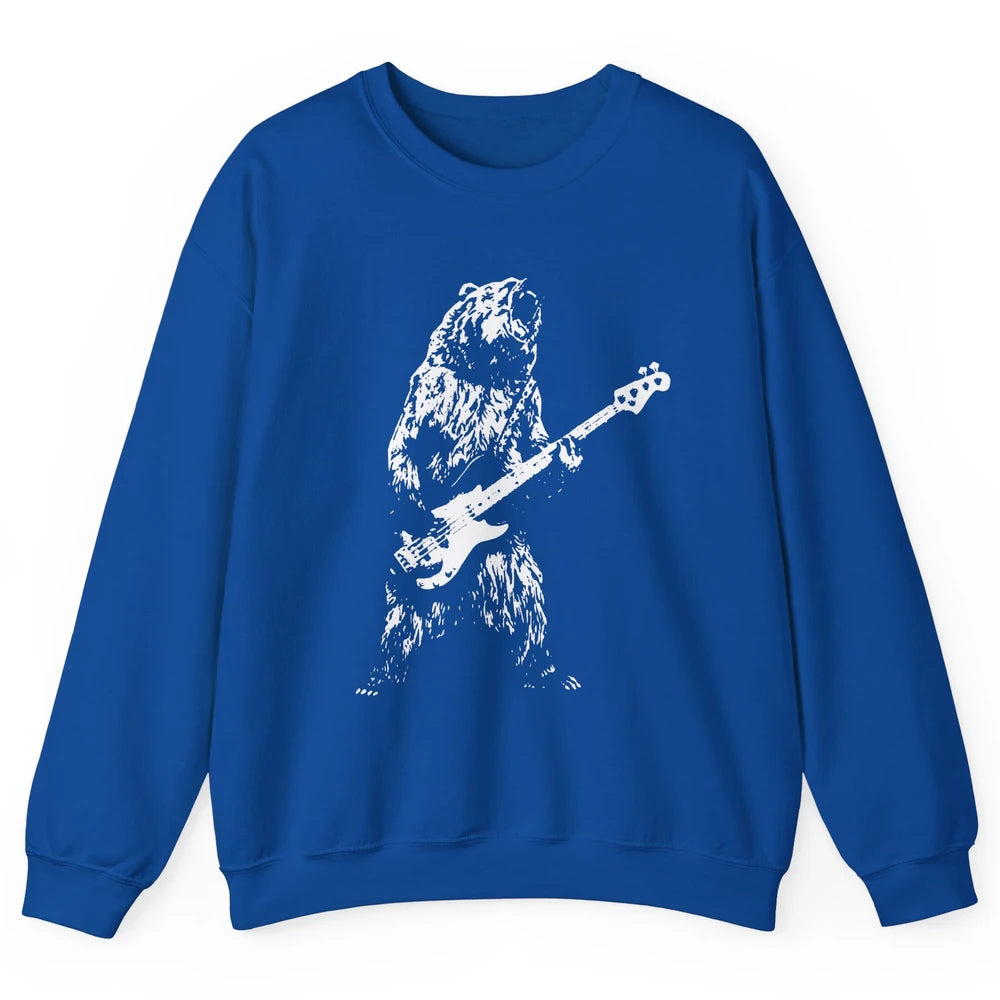 Retro Bear Playing Bass Guitar Bear Guitarist Music Lovers Unisex Crewneck Sweatshirt