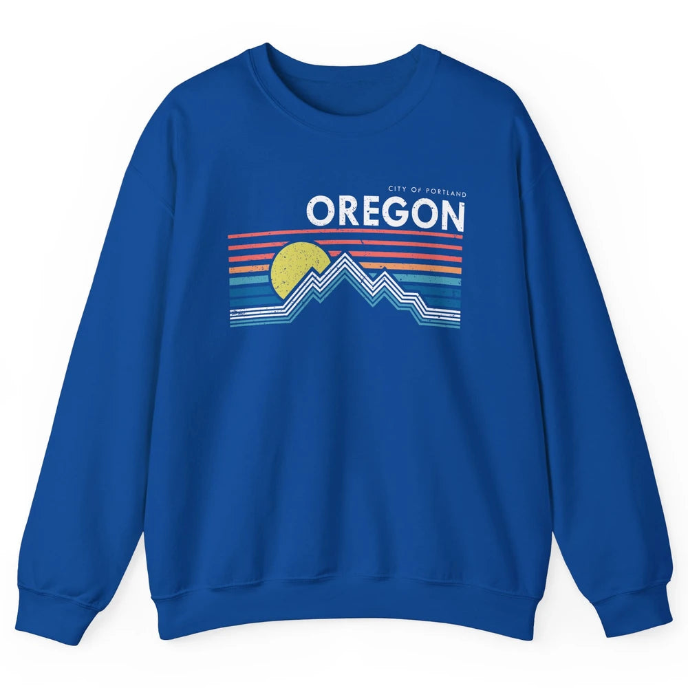Vintage Retro Sunrise Mountain Oregon City Of Portland Unisex Crewneck Sweatshirt