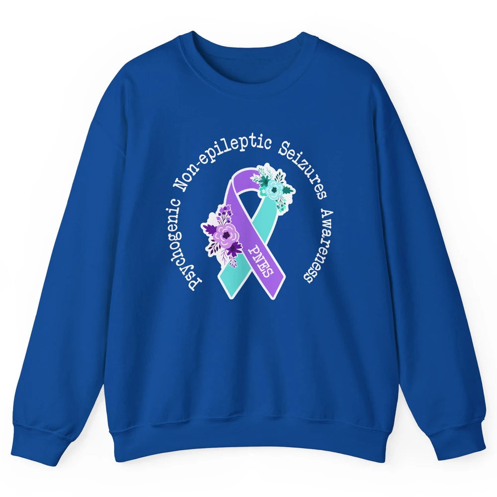 Psychogenic Non-epileptic Seizures PNES Purple Teal Ribbon Unisex Crewneck Sweatshirt