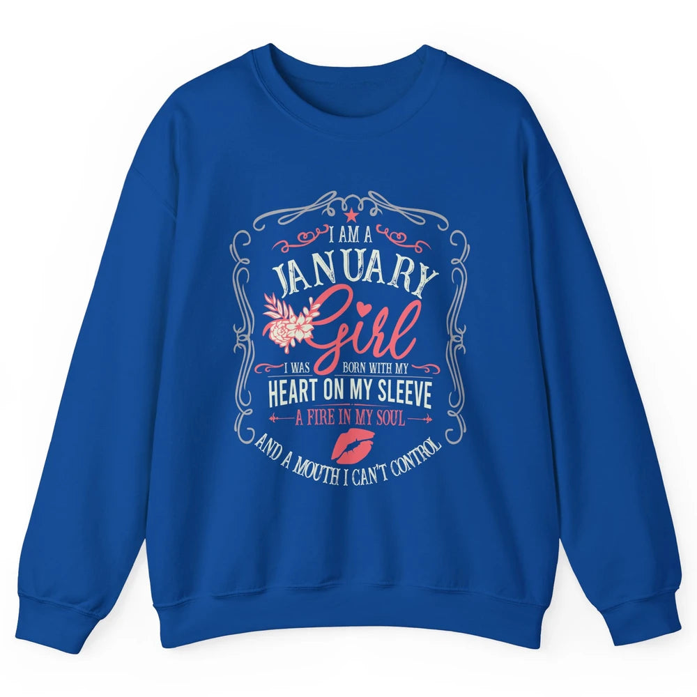 Retro January Girl Born With My Heart On My Sleeve Birthday Unisex Crewneck Sweatshirt