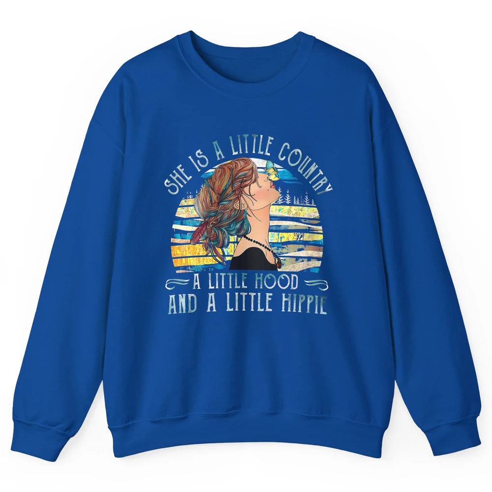 Retro Hippie Girl She's A Little Country A Little Hood Peace Unisex Crewneck Sweatshirt