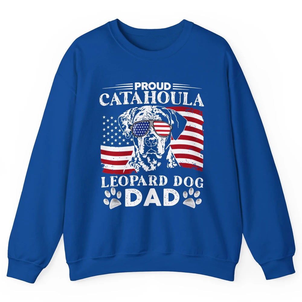 Proud Catahoula Leopard Dog Dad US Flag Patriotic 4th July Unisex Crewneck Sweatshirt
