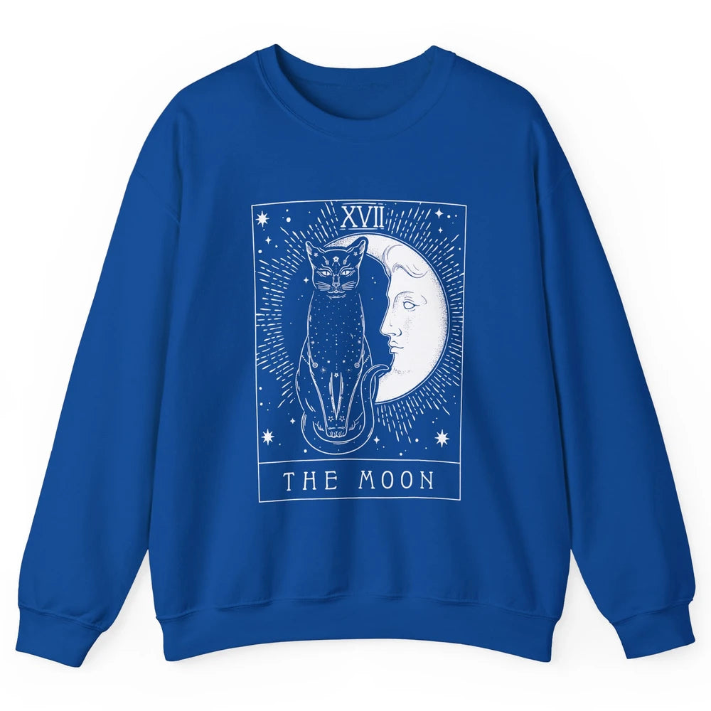 Retro Halloween Gothic Cat The Moon Tarot Card Witchcraft Unisex Crewneck Sweatshirt