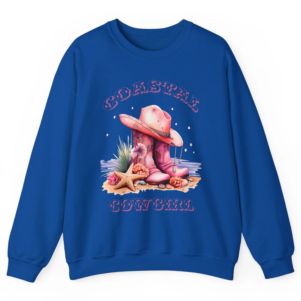 Retro Cowgirl Boots Coastal Cowgirl Western Country Beach Unisex Crewneck Sweatshirt