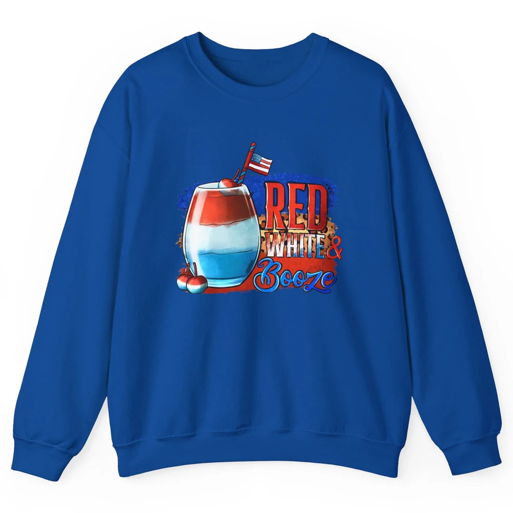 Red White & Booze Leopard US Flag 4th of July American Booze Unisex Crewneck Sweatshirt