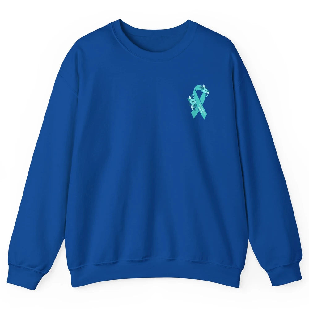 Myasthenia Gravis Awareness Floral Teal Ribbon Pocket Size Unisex Crewneck Sweatshirt