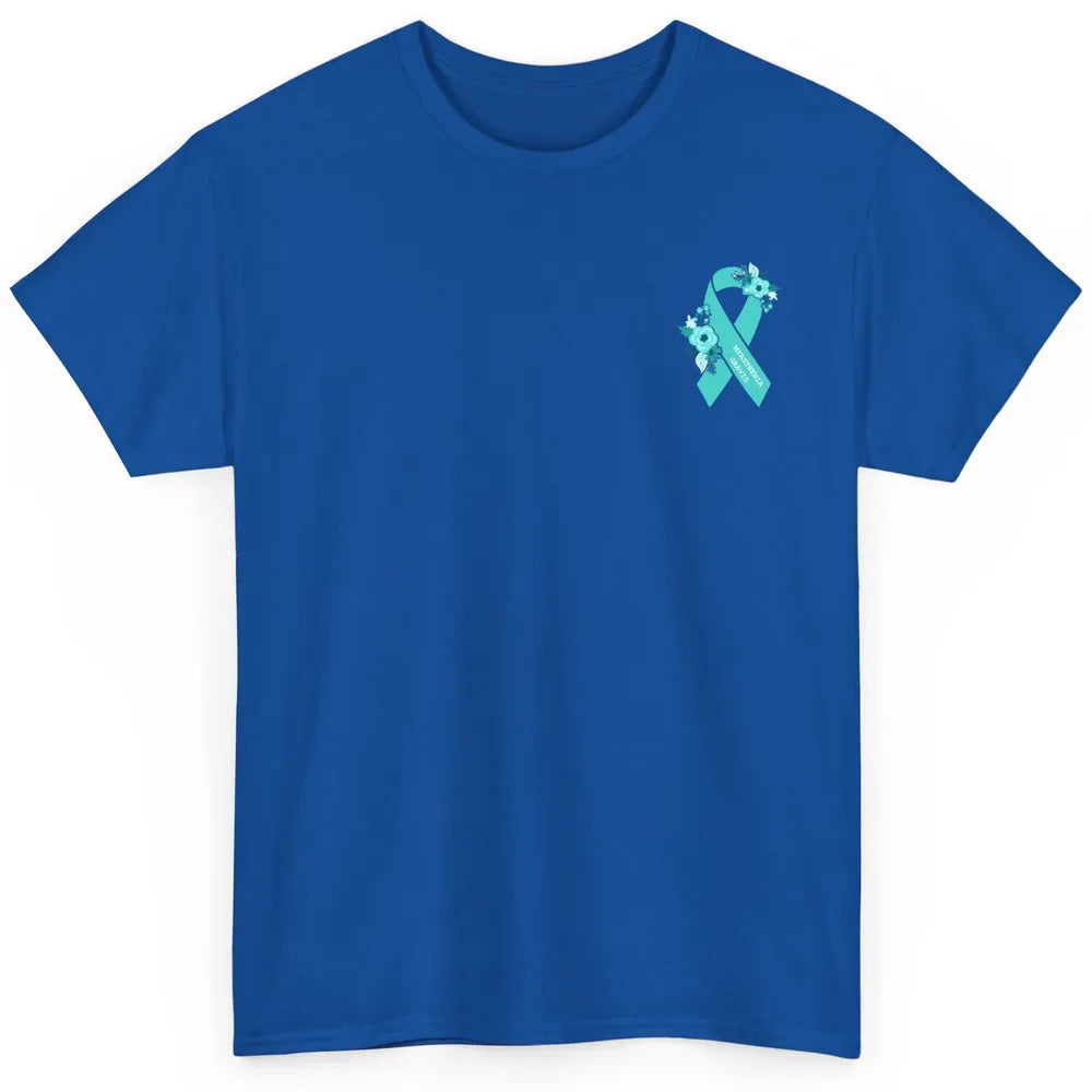 Myasthenia Gravis Awareness Floral Teal Ribbon Pocket Size Classic Unisex T-Shirt