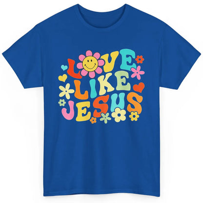 Retro Groovy Love Like Jesus Smiling Face Daisy Boho God Classic Unisex T-Shirt
