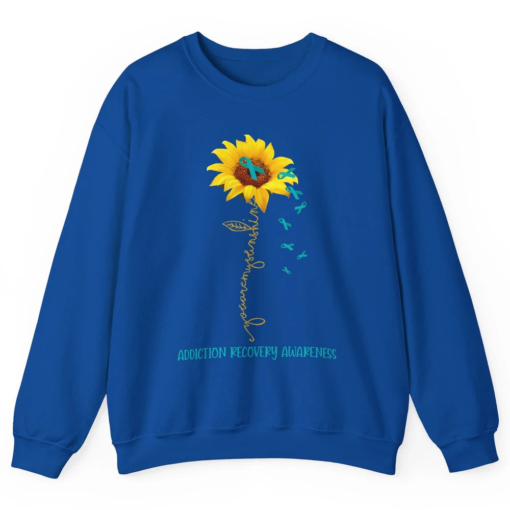 Addiction Recovery Awareness Teal Ribbon Sunflower Unisex Crewneck Sweatshirt