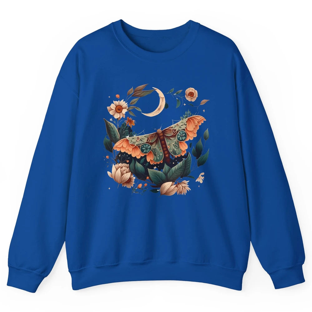 Retro Floral Moth Moon Butterfly Boho Moth Lovers Gift Unisex Crewneck Sweatshirt