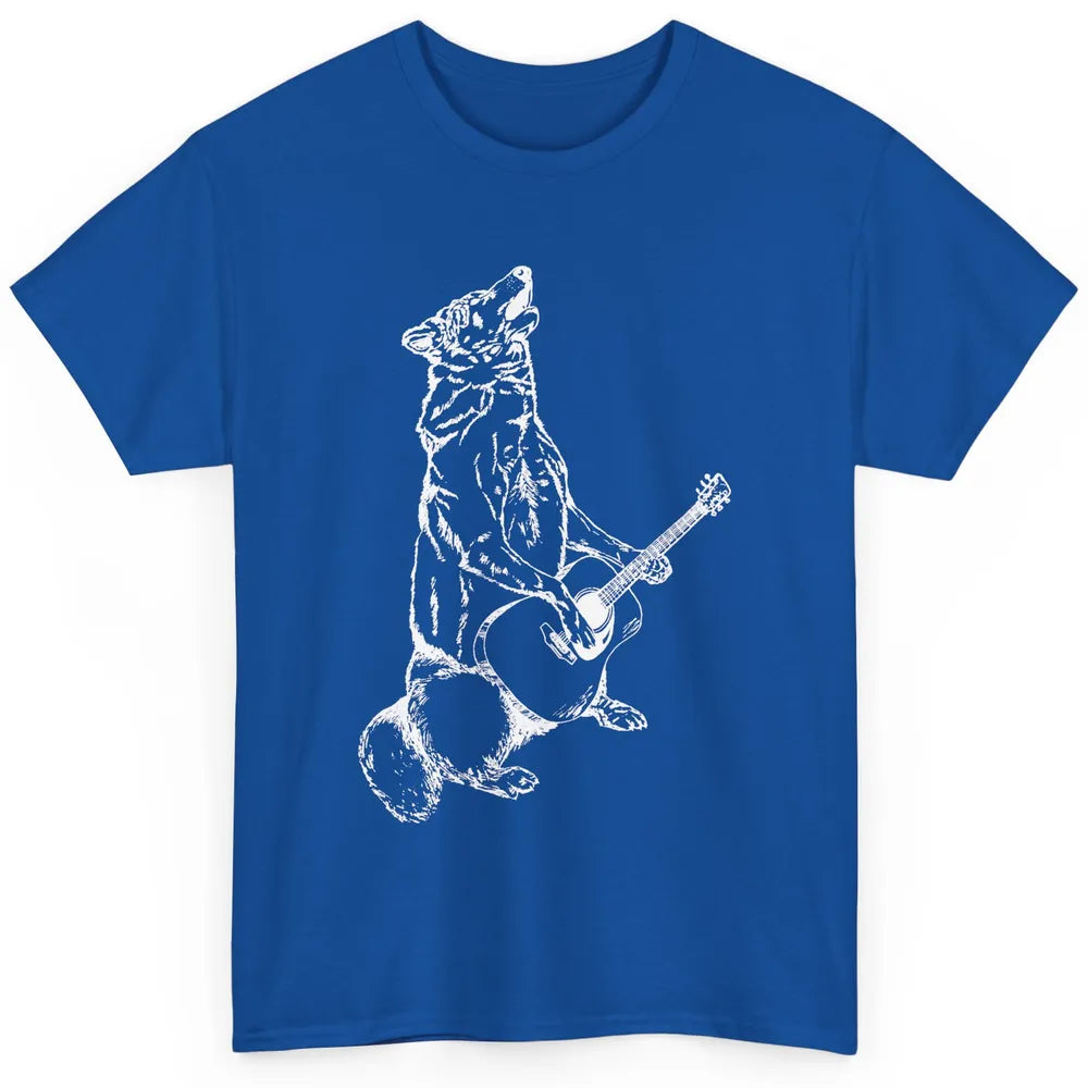 Retro Howling Wolf Playing Guitar Musician Guitarist Music Classic Unisex T-Shirt