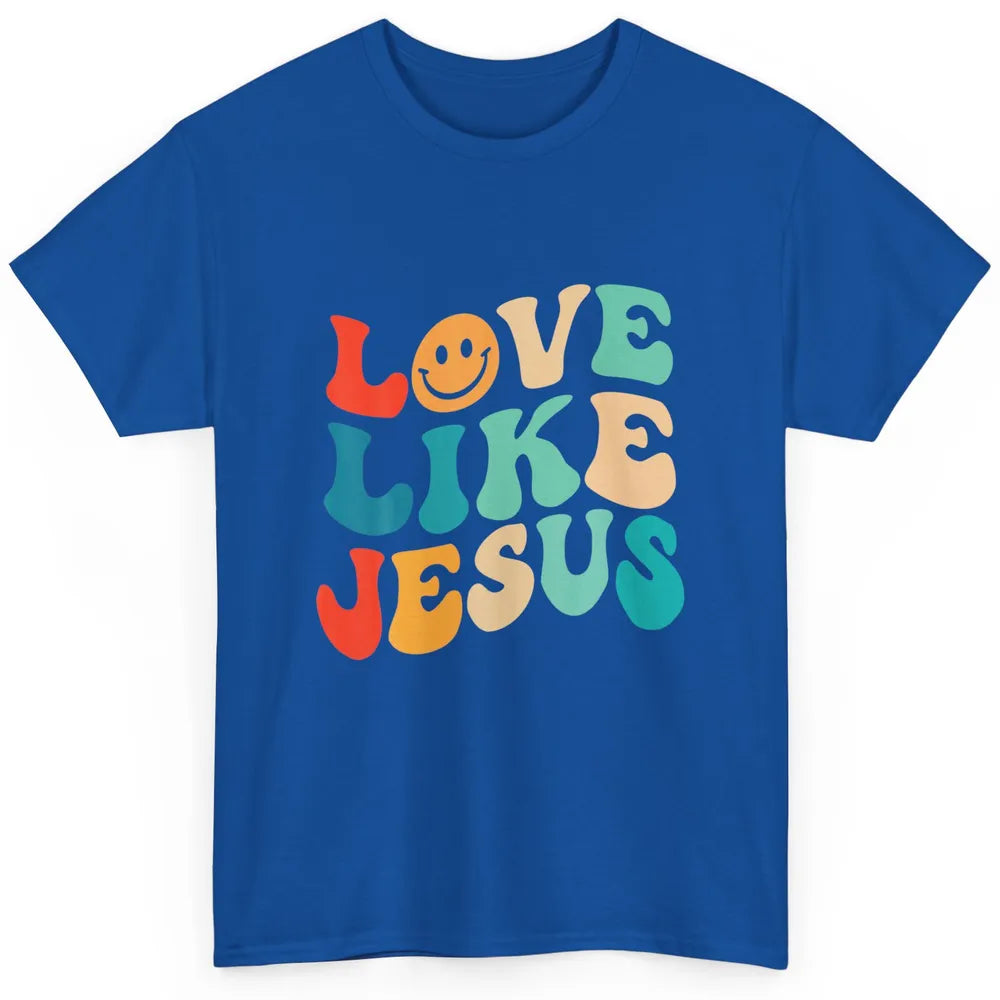 Retro Groovy Love Like Jesus Smiling Face Christ Faith God Classic Unisex T-Shirt