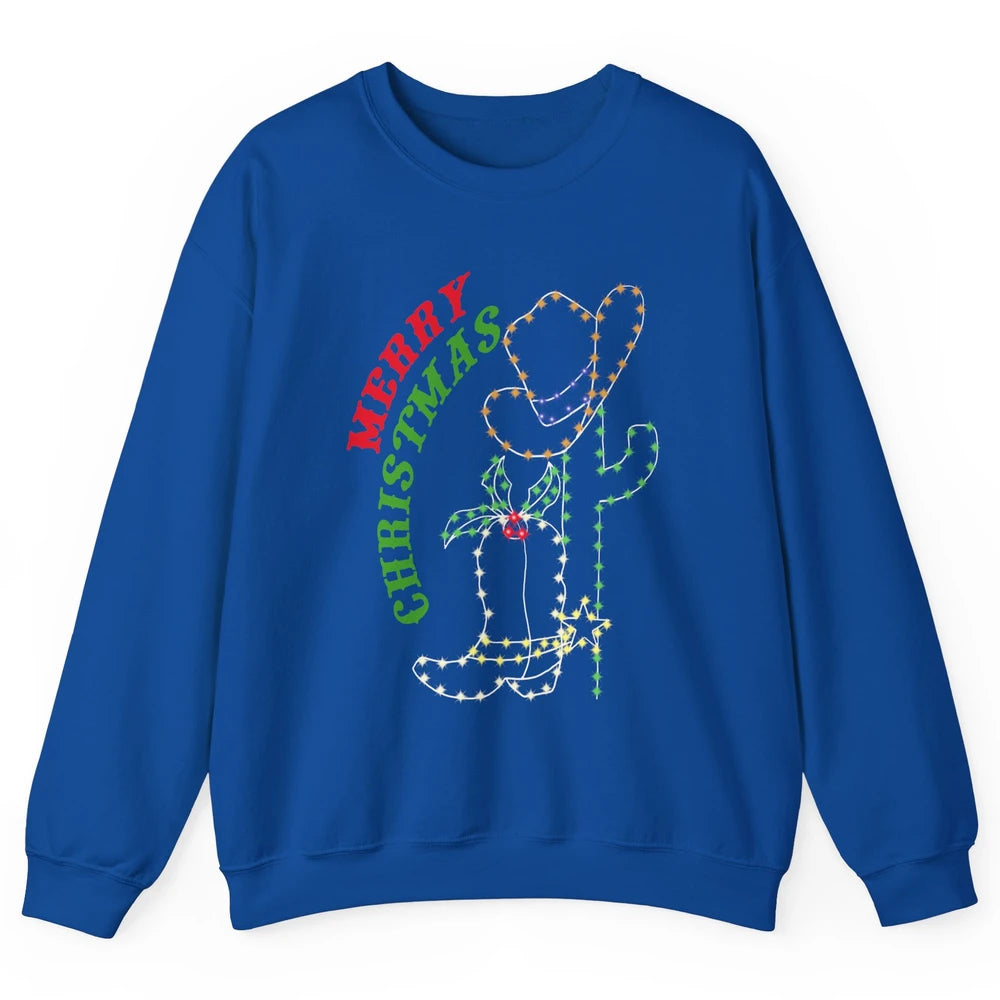 Retro Cowboy Merry Christmas Western Country Cowgirl Costume Unisex Crewneck Sweatshirt