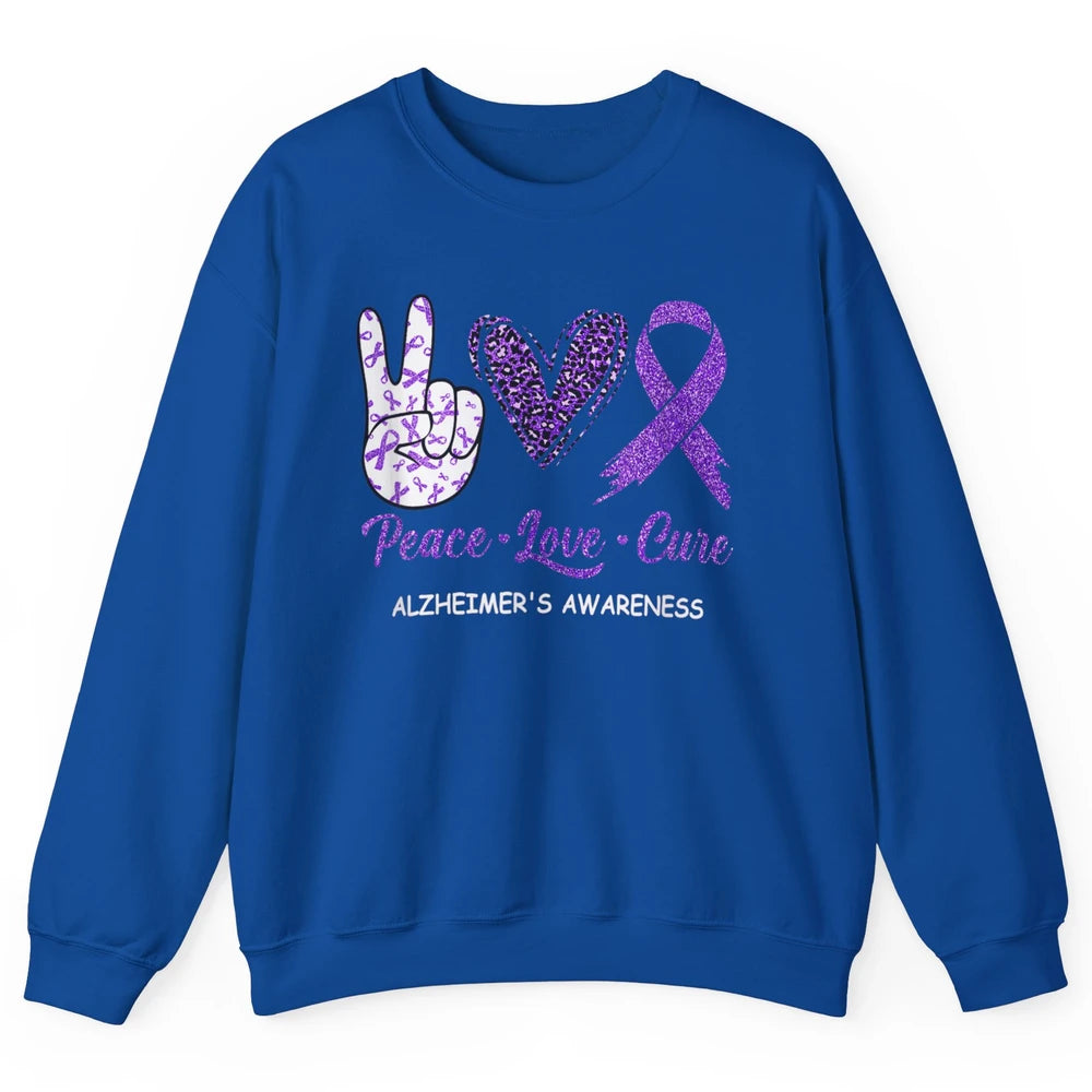Peace Love Cure Purple Ribbon Alzheimer Disease Awareness Unisex Crewneck Sweatshirt